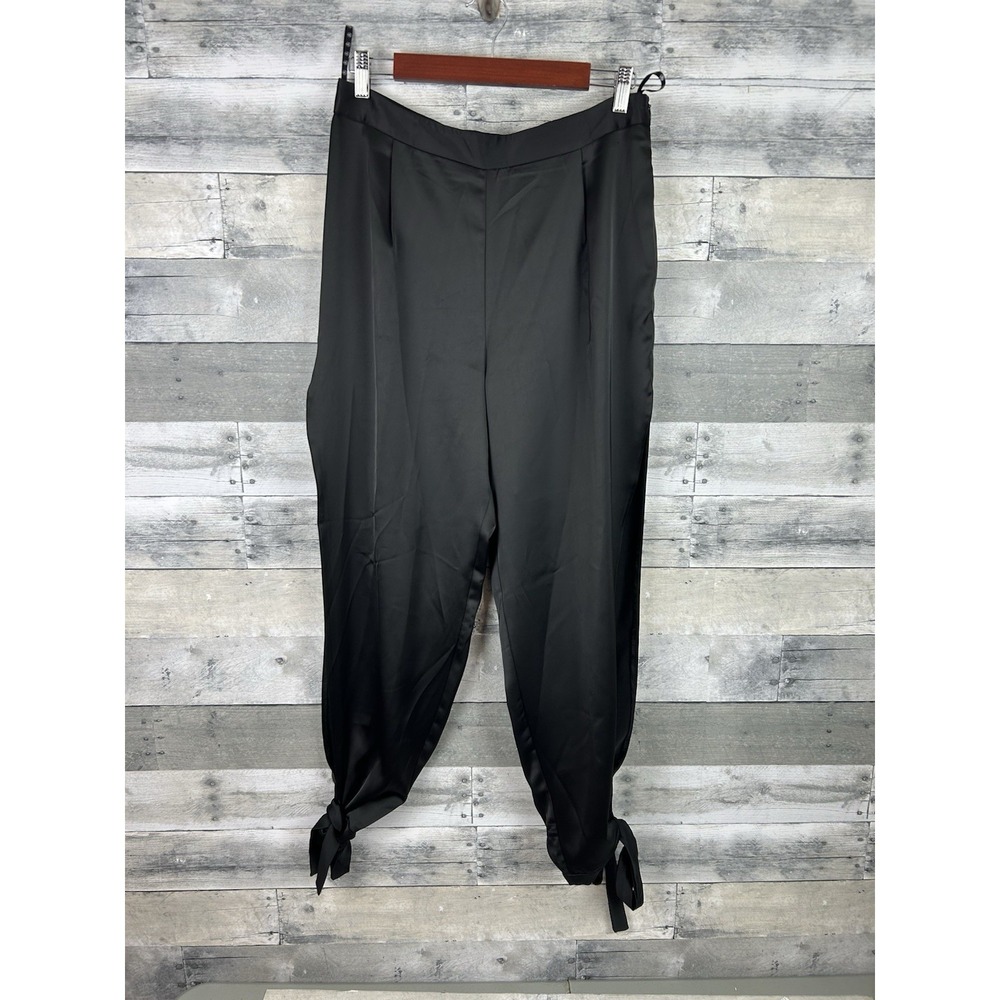 Missguided Women's Black Satin Tie Cuff Knotted Ankle Pants 10